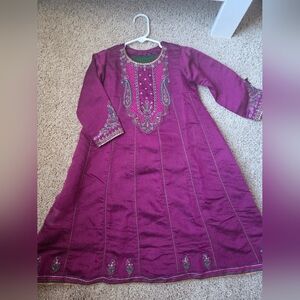 Junaid Jamshed- Purple Embroidered 3 Piece Dress For Girls